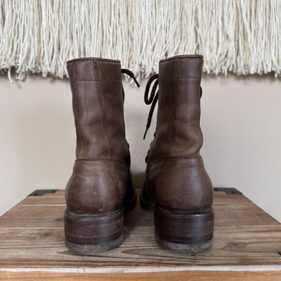 Raywelt Brown Leather Square Toe Fringe Roper Lace Up Ankle Boot Size  7.5 - Picture 10 of 17
